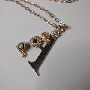 Letter A Decorative Pendant On Long 36 Inch Gold Tone Chain